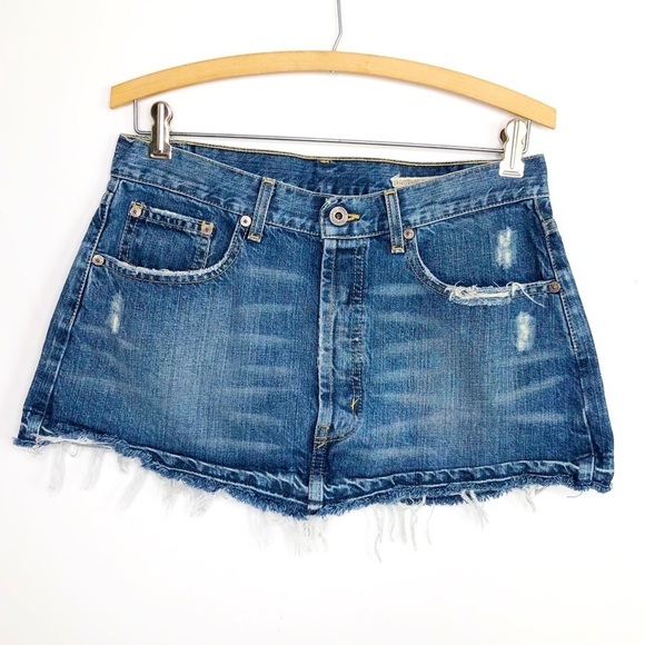 CHIP & pepper ultra distressed button fly mini denim skirt - Picture 1 of 12